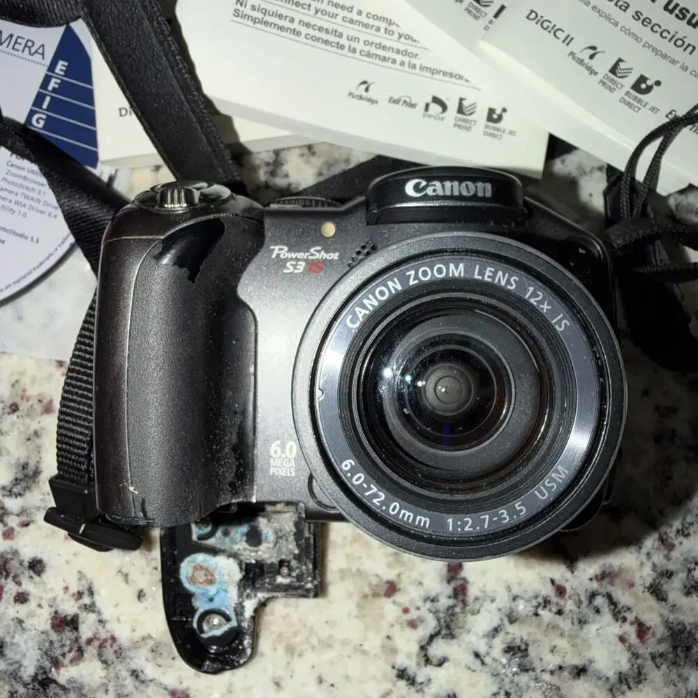 Canon PowerShot S3 IS 6.0MP Digital Camera Black In Box For Parts Not Working - Picture 4 of 10